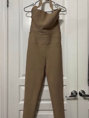 Hot Miami Styles Strapless Taupe Jumpsuit